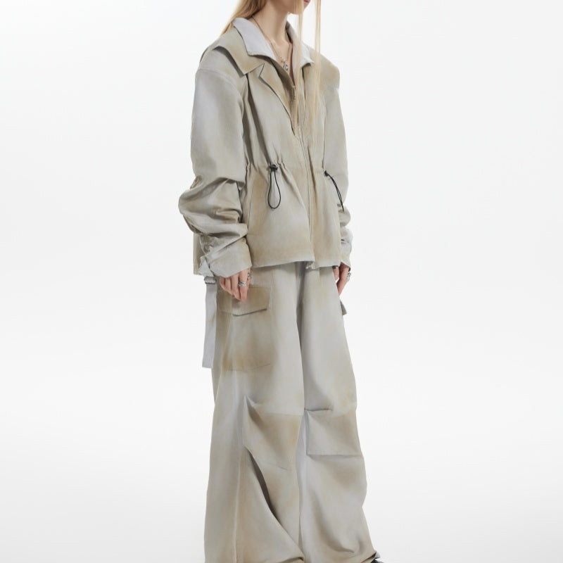 Distressed Inkjet Fake Two-piece Design Jacket Deconstructing Charge Jacket Suits Overalls
