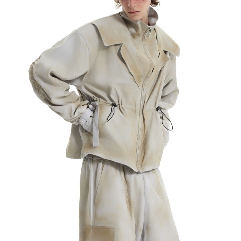 Distressed Inkjet Fake Two-piece Design Jacket Deconstructing Charge Jacket Suits Overalls