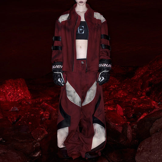 Red Dirty Dyed Short Denim Coat